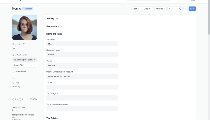 Customers management screenshot