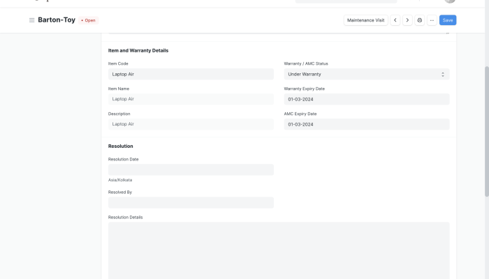 Warranty claims screenshot
